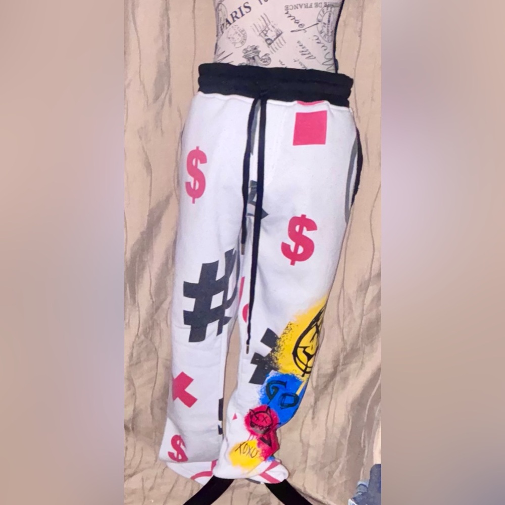 Vibrant Red and White Joggers with Modern Graphic Design